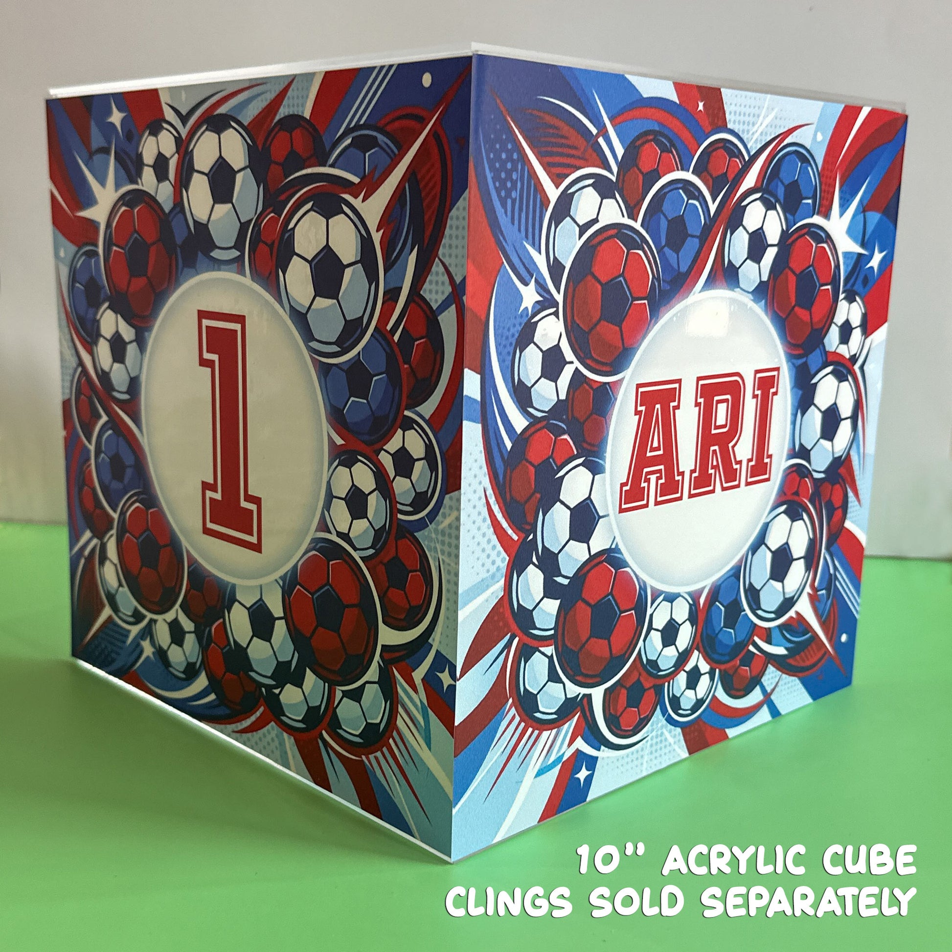 10" centerpiece cubes for Ari's bar mitzvah with printed clings