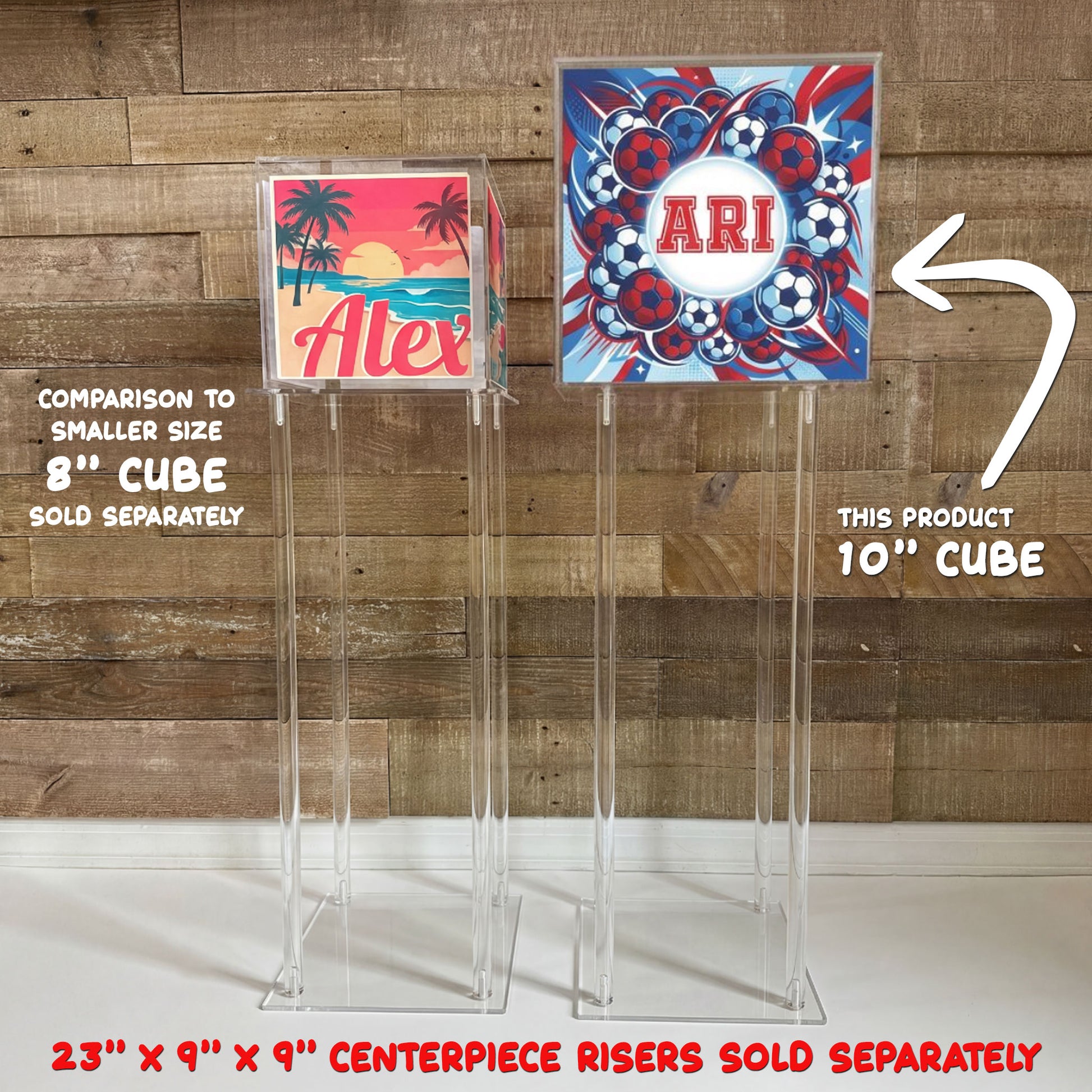 10" acrylic centerpiece cube compared to 8" size