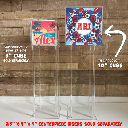 10" acrylic centerpiece cube compared to 8" size