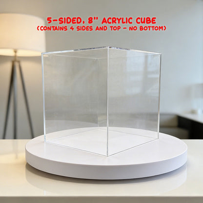 open bottom 8x8 acrylic display cube for mitzvah centerpiec