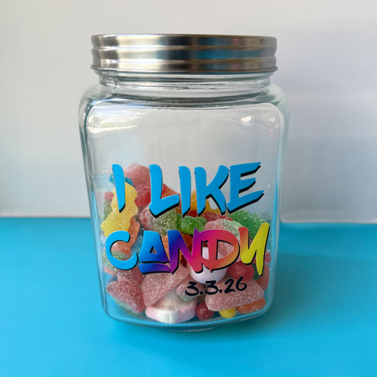 custom bar mitzvah swag sticker applied to candy jar party favo