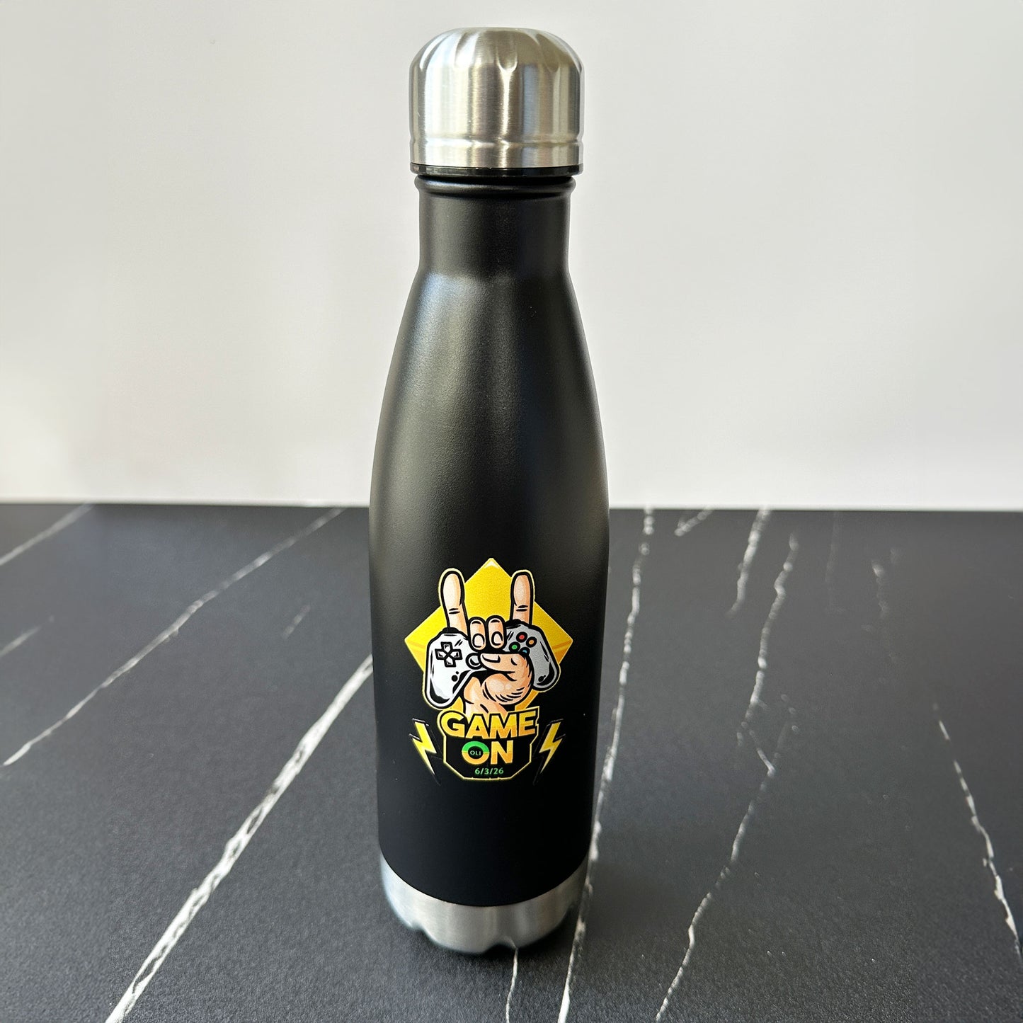 gamer theme bar mitzvah swag sticker on water bottle